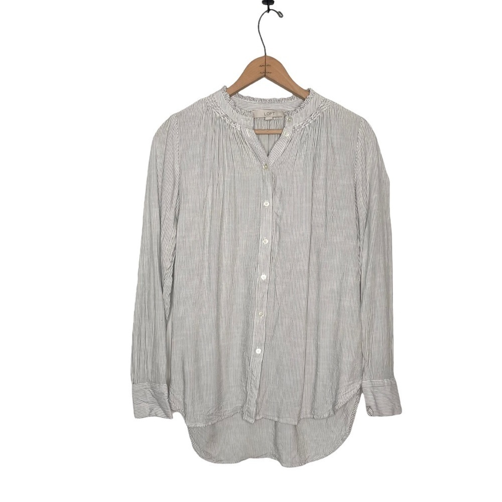 Loft | Gray and White Striped Button Down Shirt